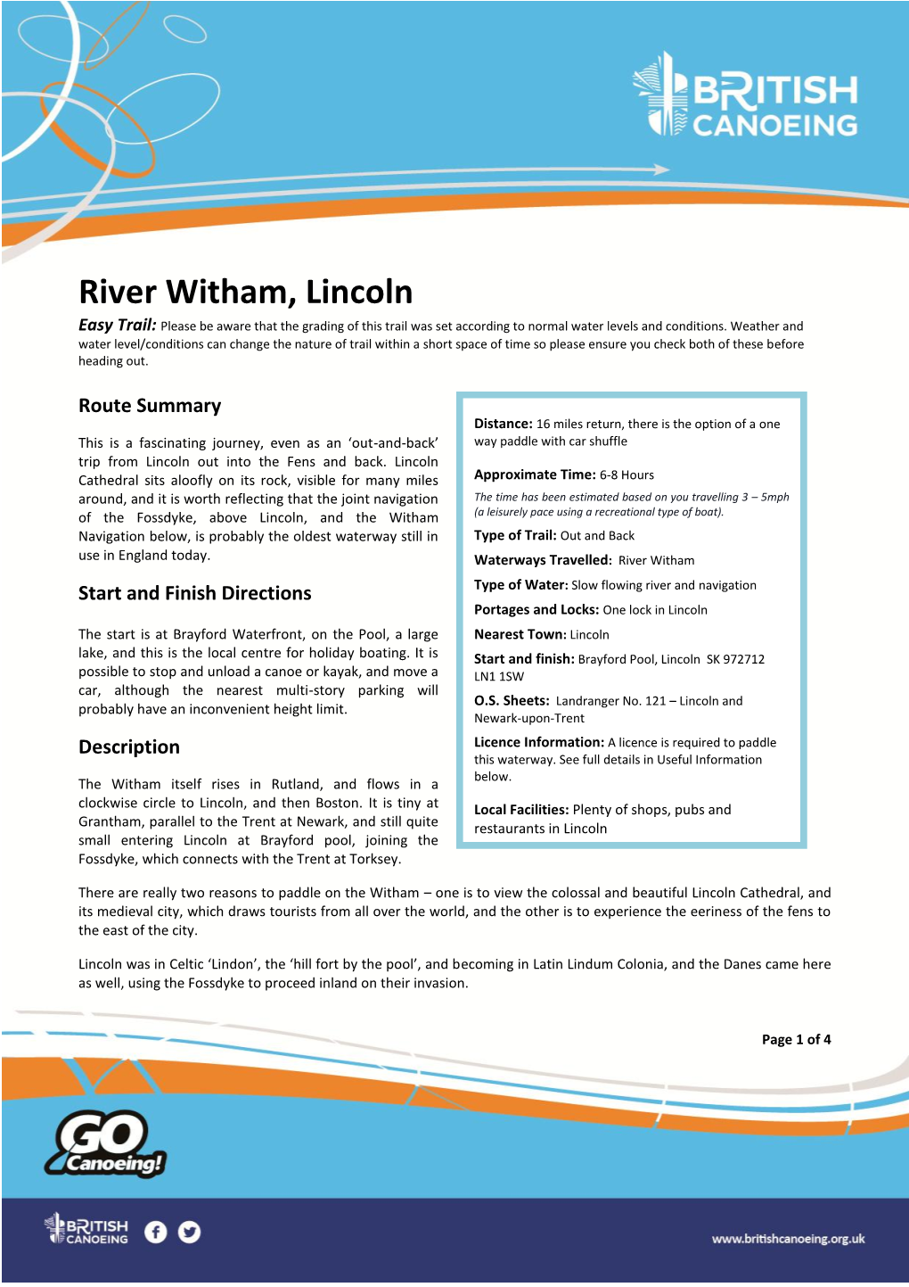 River Witham, Lincoln Easy Trail: Please Be Aware That the Grading of This Trail Was Set According to Normal Water Levels and Conditions