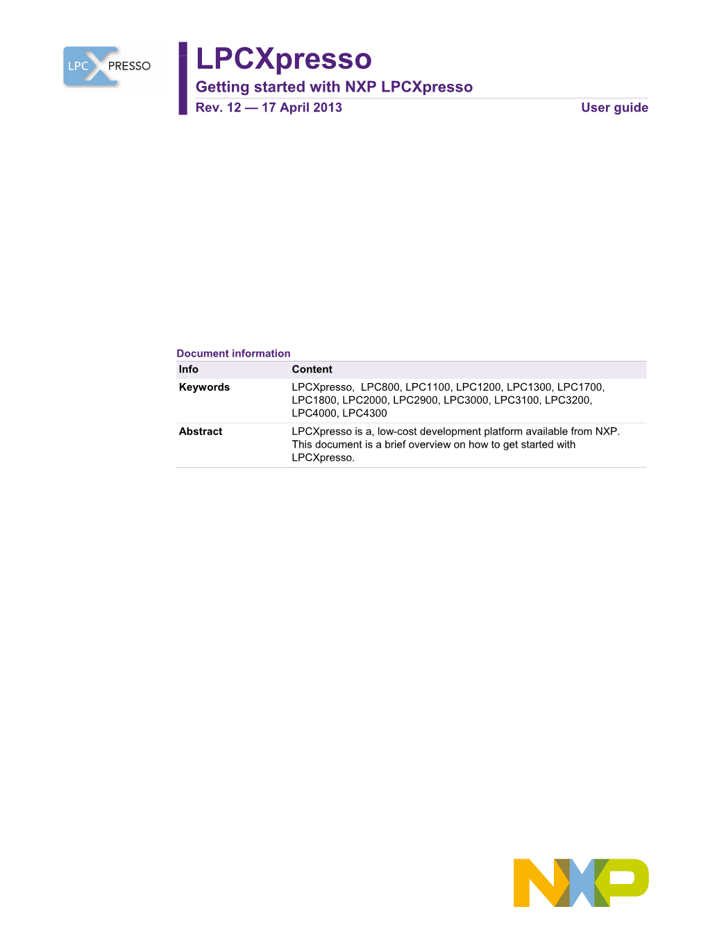 Lpcxpresso Getting Started with NXP Lpcxpresso Rev