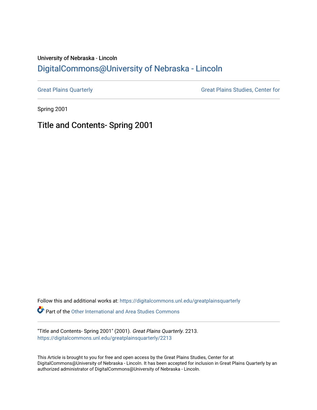 Title and Contents- Spring 2001