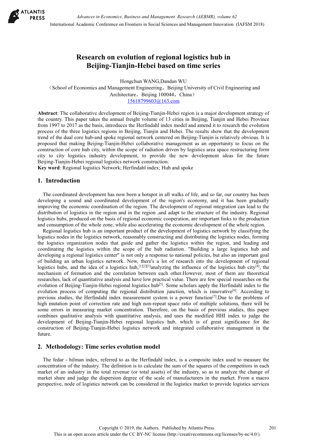 Research on Evolution of Regional Logistics Hub in Beijing-Tianjin-Hebei Based on Time Series