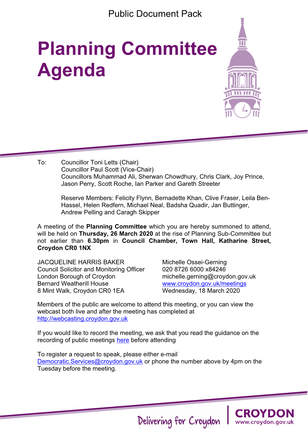 (Public Pack)Agenda Document for Planning Committee, 26/03/2020