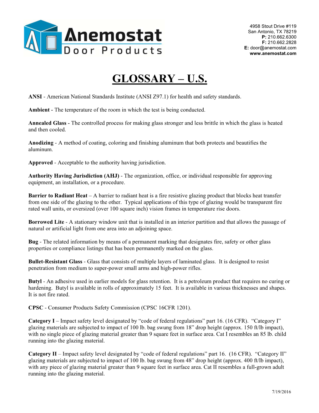 Glossary – U.S