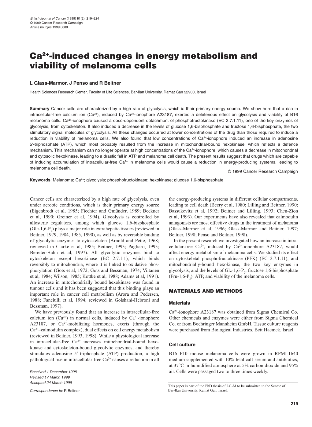 Ca2+ -Induced Changes in Energy Metabolism and Viability Of