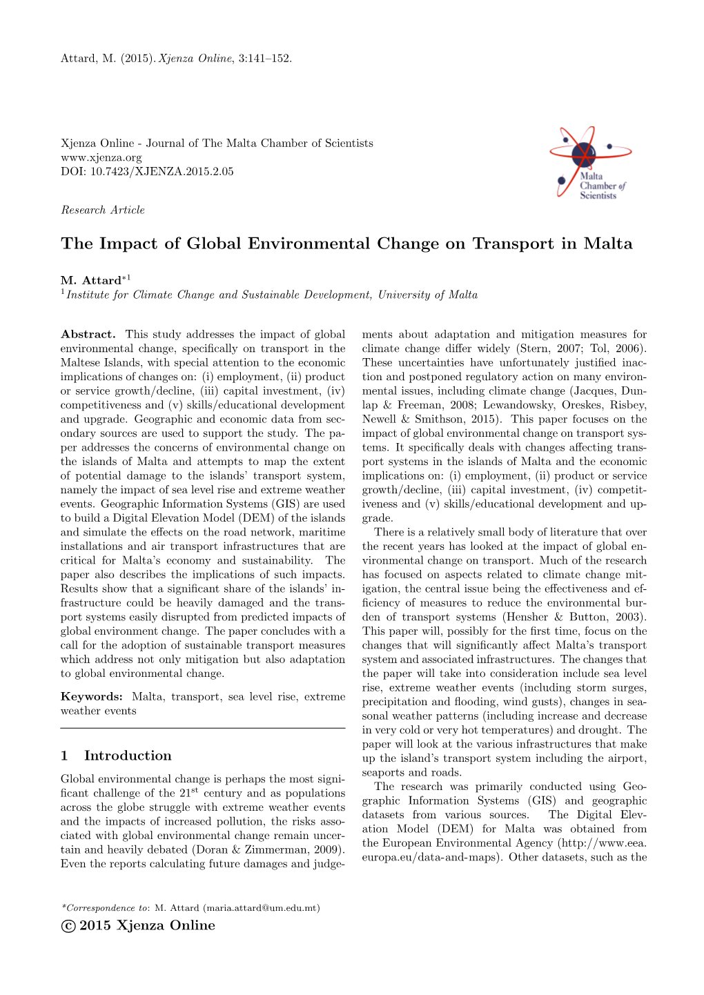 The Impact of Global Environmental Change on Transport in Malta