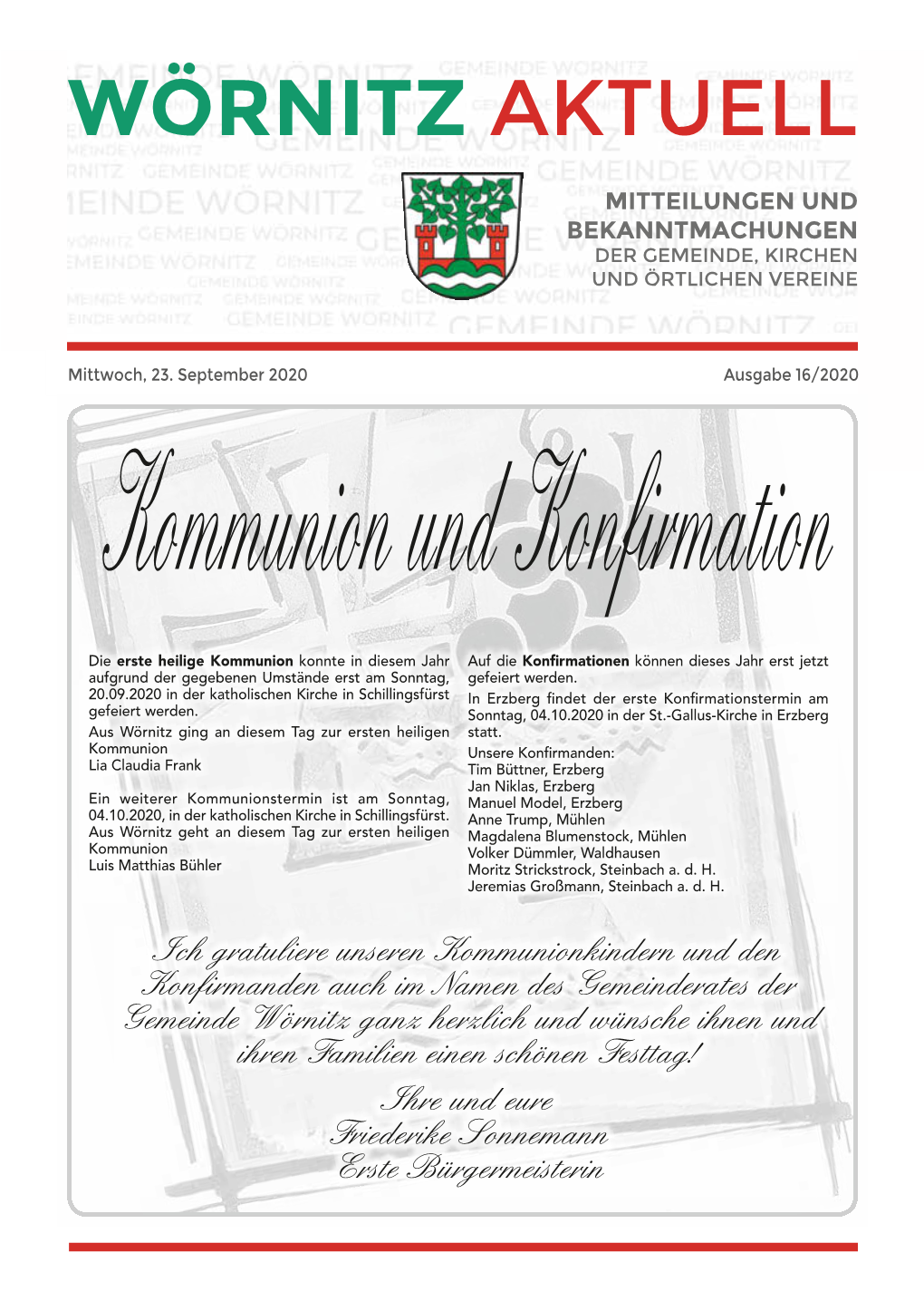 Mitteilungsblatt Nr. 16 Vom 23.09.2020