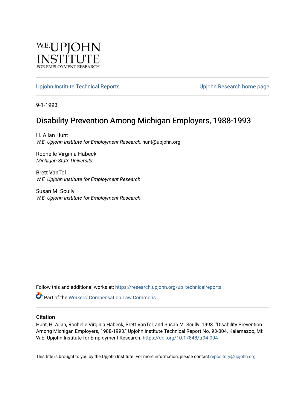 Disability Prevention Among Michigan Employers, 1988-1993