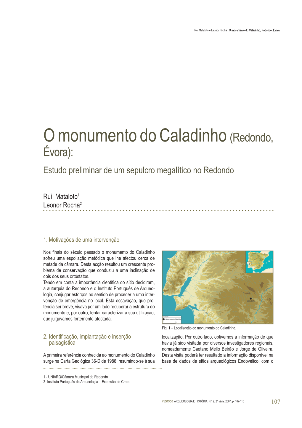 O Monumento Do Caladinho (Redondo, Évora): Estudo Preliminar De Um Sepulcro Megalítico No Redondo