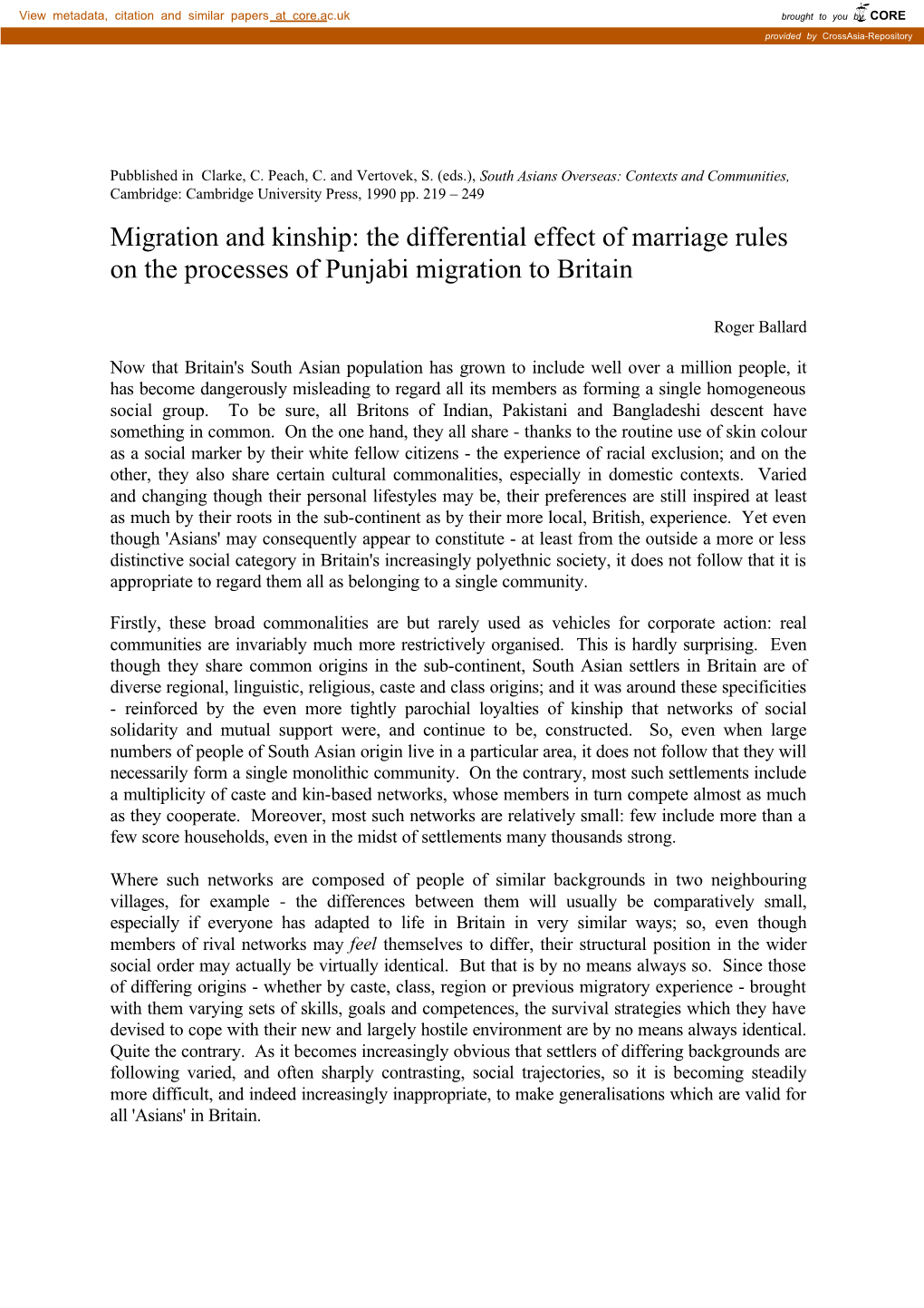 Migration and Marriage Rules