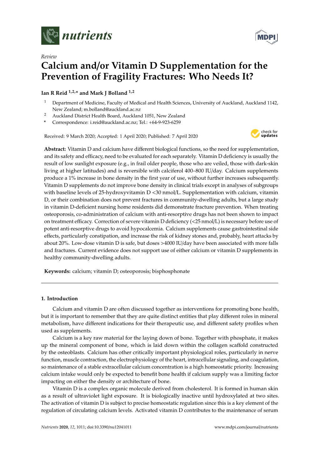 Calcium And/Or Vitamin D Supplementation for the Prevention of Fragility Fractures: Who Needs It?