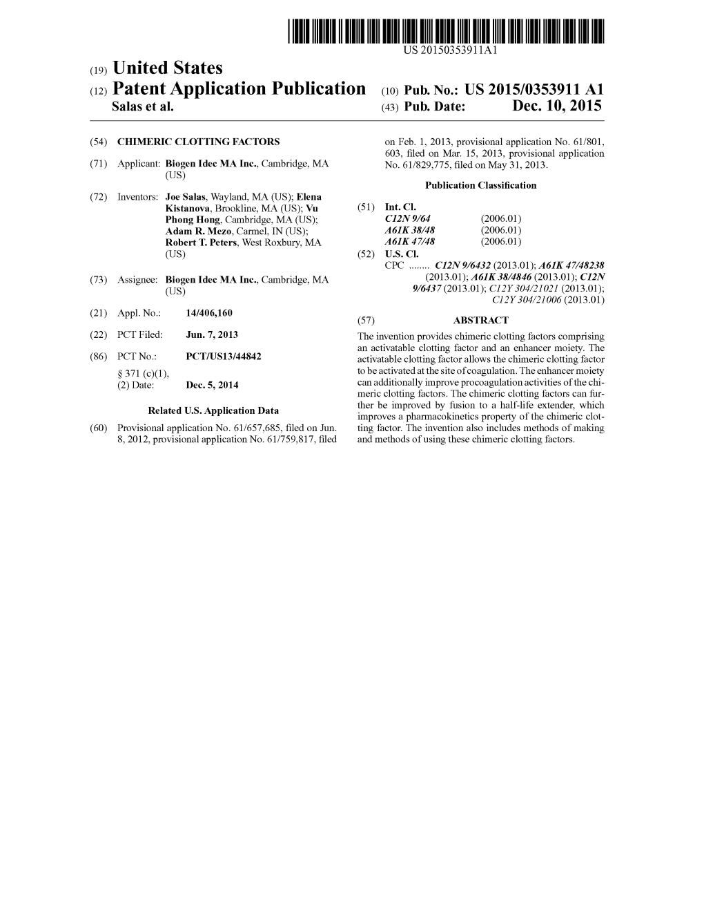 US 2015/0353911A1 Salas Et Al