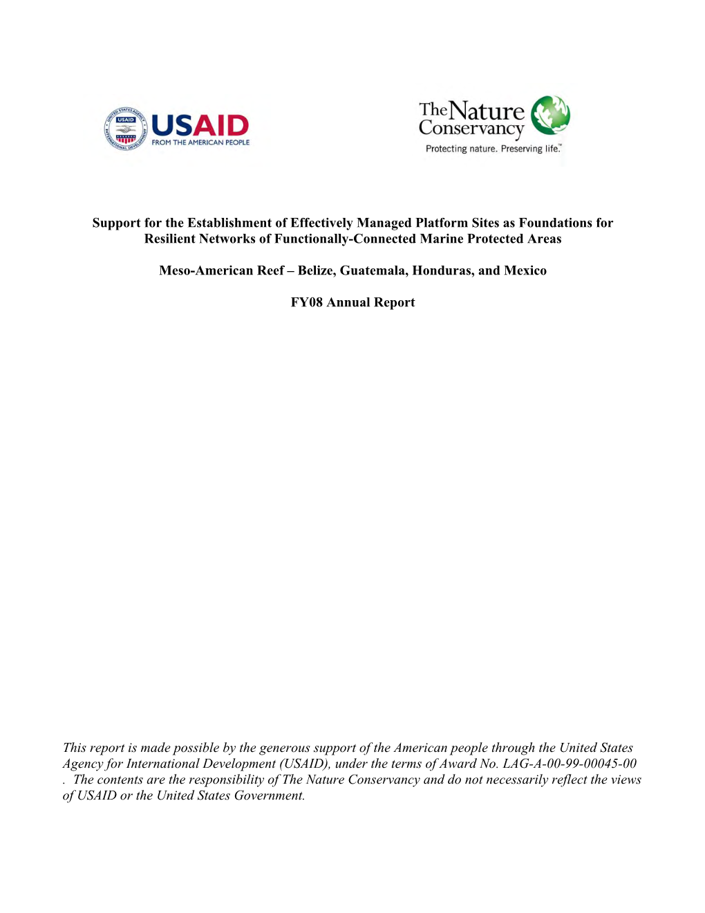 Support for the Establishment of Effectively Managed Platform Sites As Foundations for Resilient Networks of Functionally-Connected Marine Protected Areas