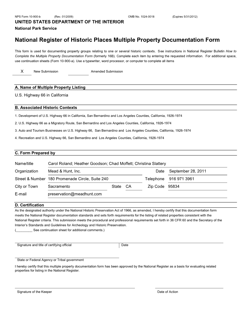 NPS Form 10 900-B