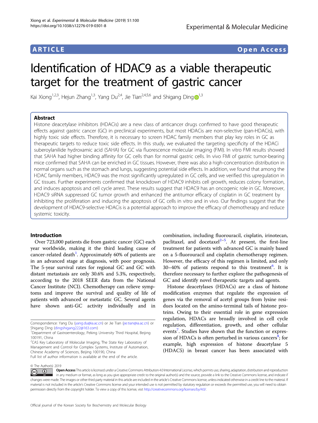 Identification of HDAC9 As a Viable Therapeutic Target for the Treatment