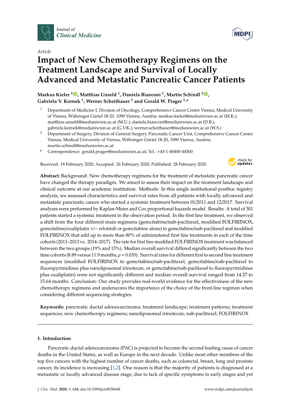 Impact of New Chemotherapy Regimens on the Treatment Landscape and Survival of Locally Advanced and Metastatic Pancreatic Cancer Patients