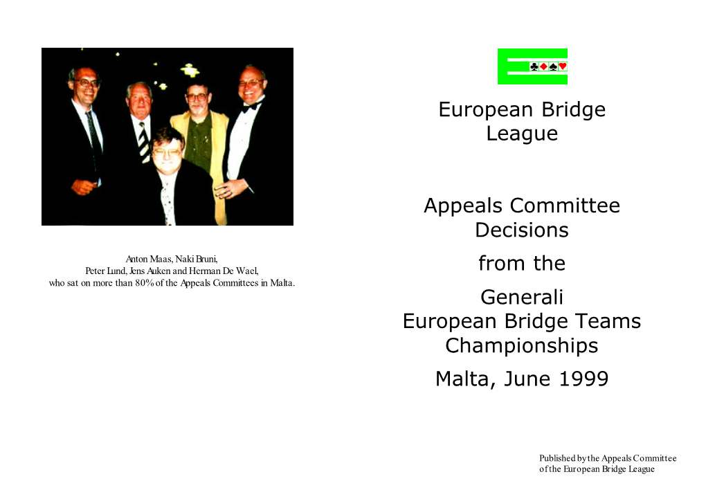 44Th GENERALI European Bridge Championships