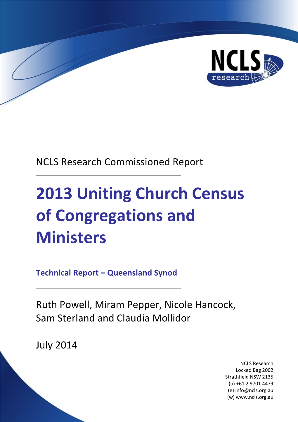 2013 Uniting Church Census of Congregations and Ministers
