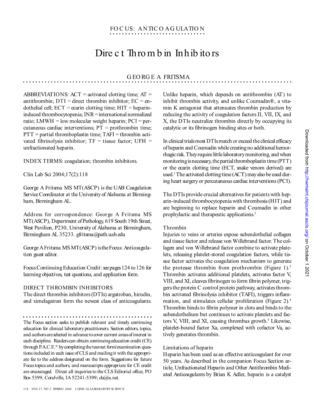 Direct Thrombin Inhibitors