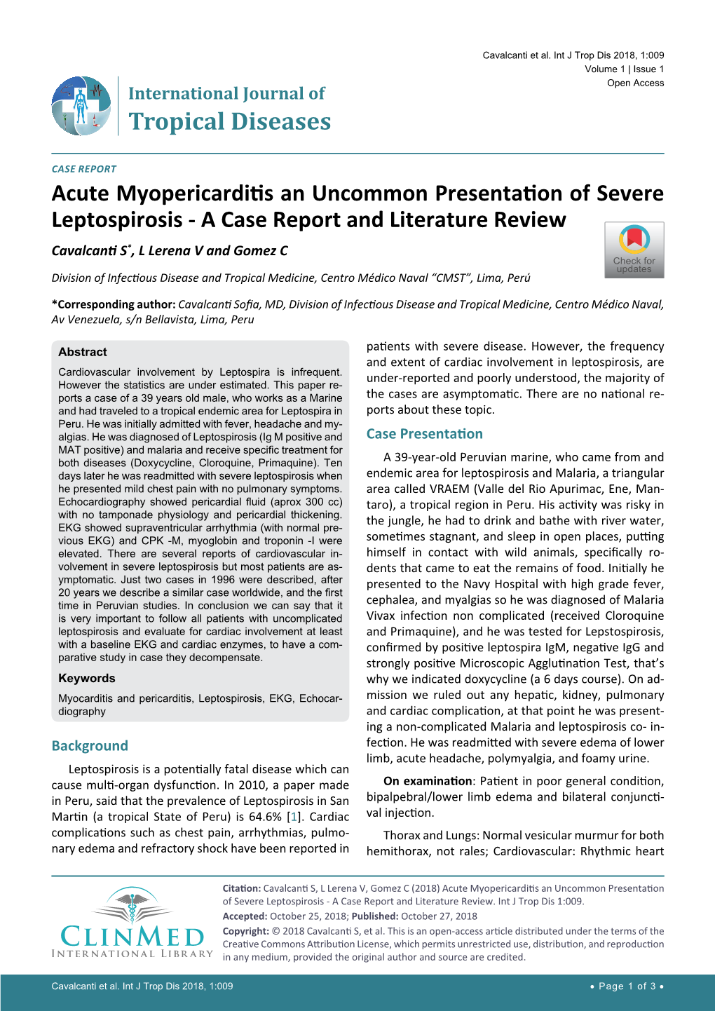 Acute Myopericarditis an Uncommon Presentation of Severe Leptospirosis