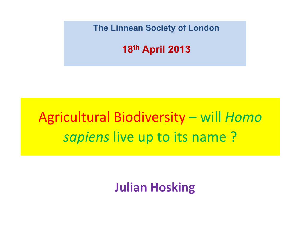 For, Agricultural Biodiversity  Major Livestock Species (E.G