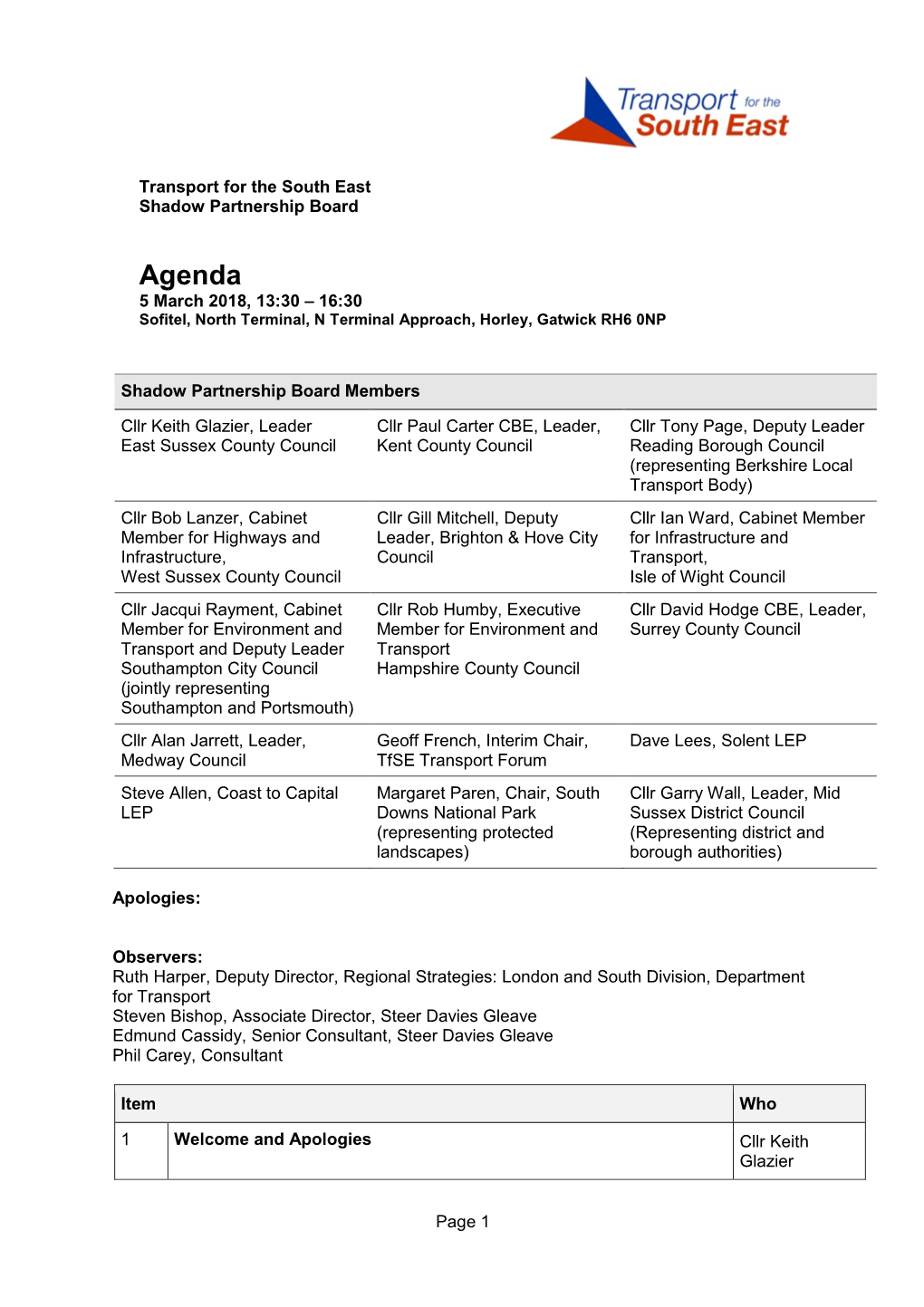 Tfse Shadow Partnership Board Agenda & Papers