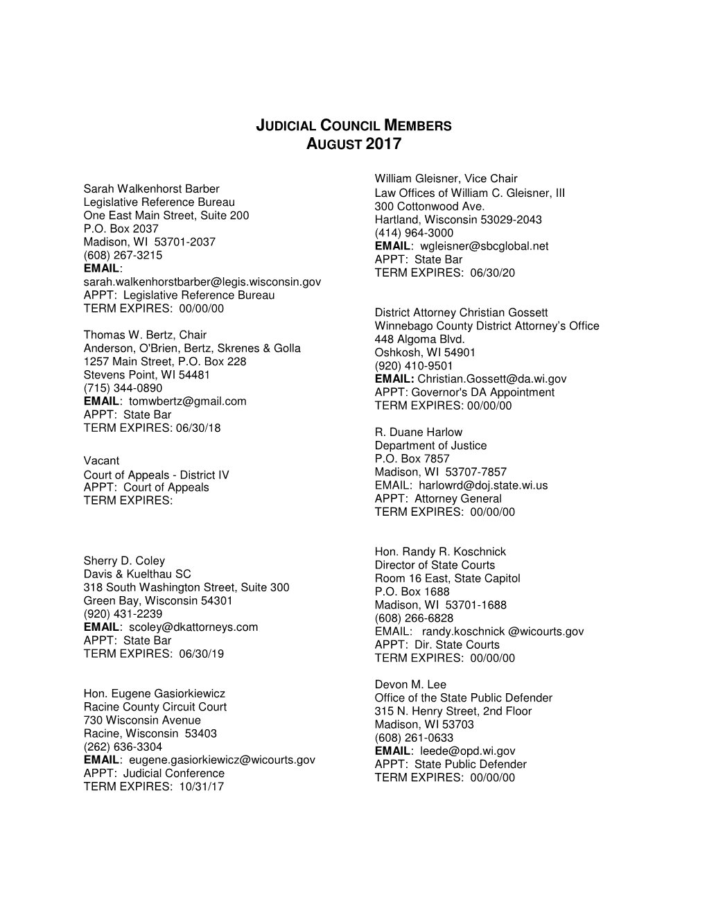 Judicial Council Member Roster