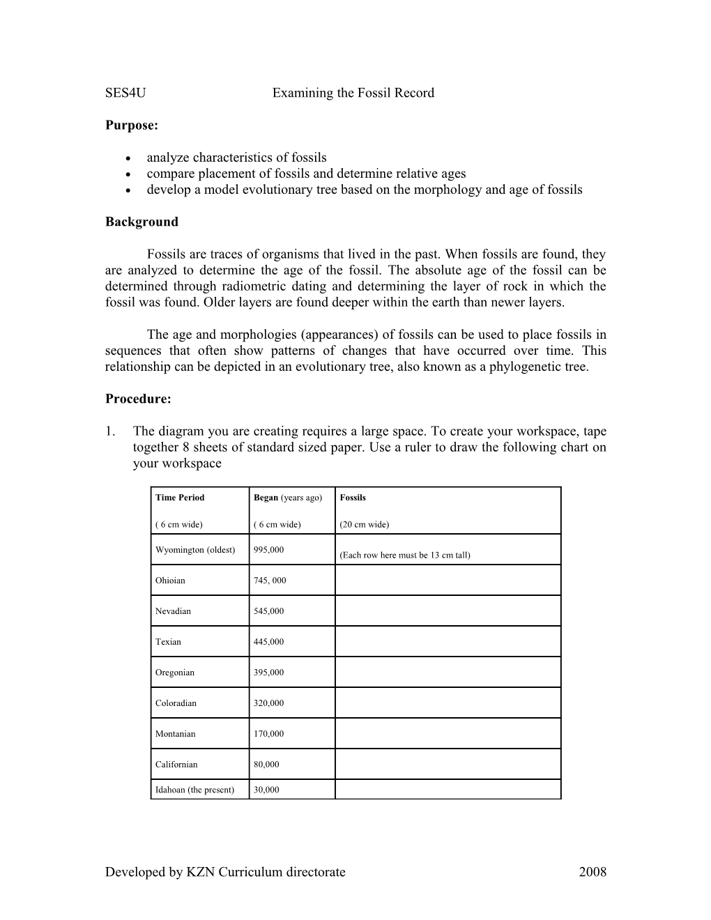 Activity 3: Simulation: Examining the Fossil Record