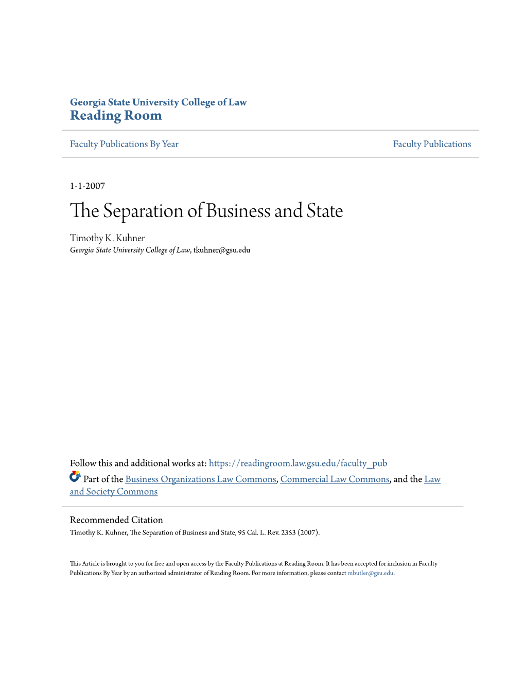 The Separation of Business and State