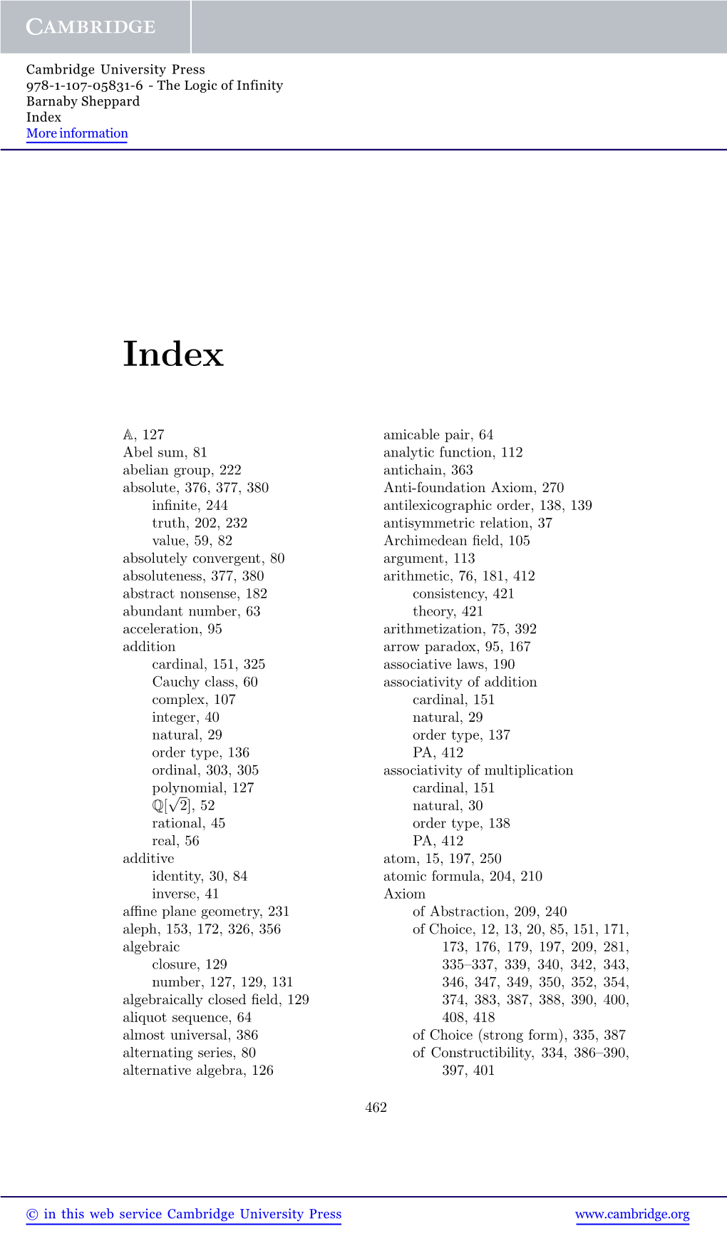 A, 127 Abel Sum, 81 Abelian Group, 222 Absolute, 376, 377, 380