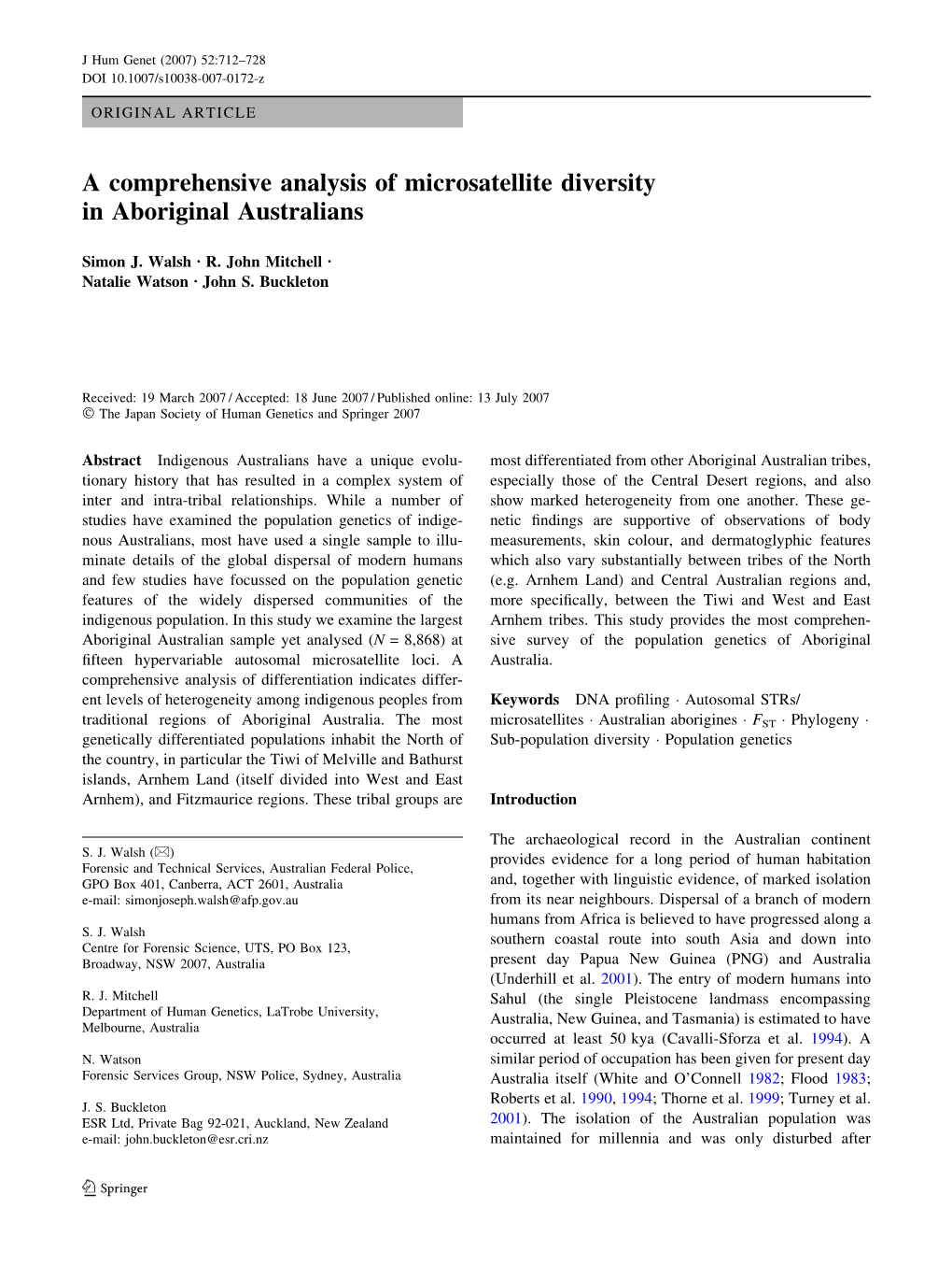 A Comprehensive Analysis of Microsatellite Diversity in Aboriginal Australians