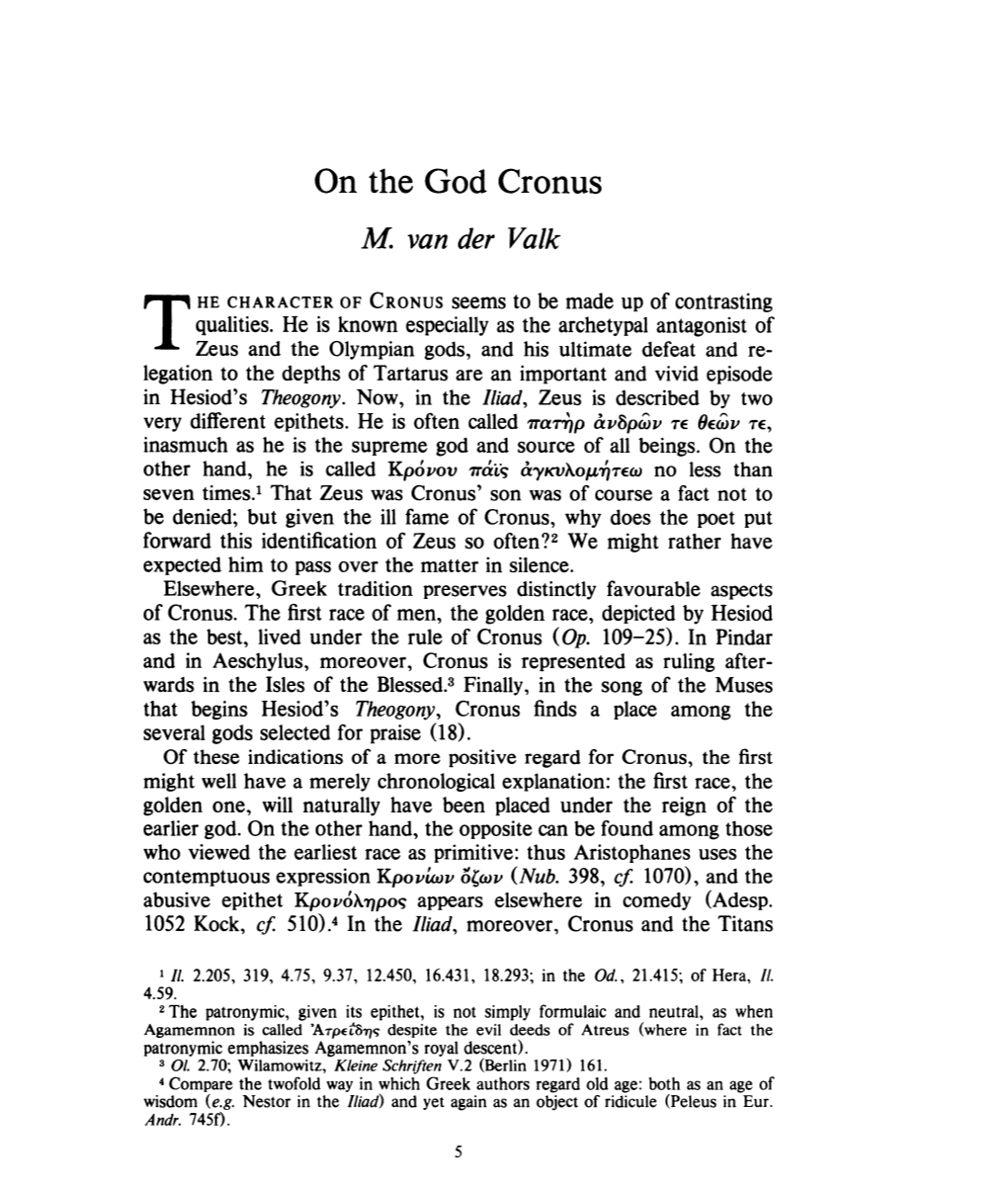 On the God Cronus , Greek, Roman and Byzantine Studies, 26:1 (1985:Spring) P.5