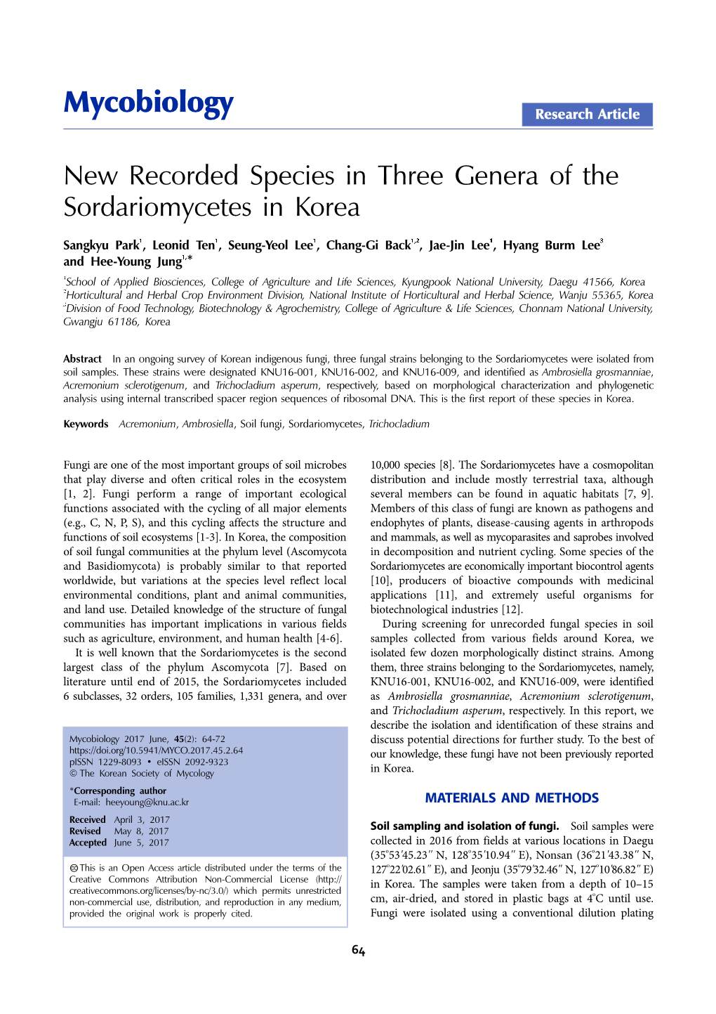 Mycobiology Research Article