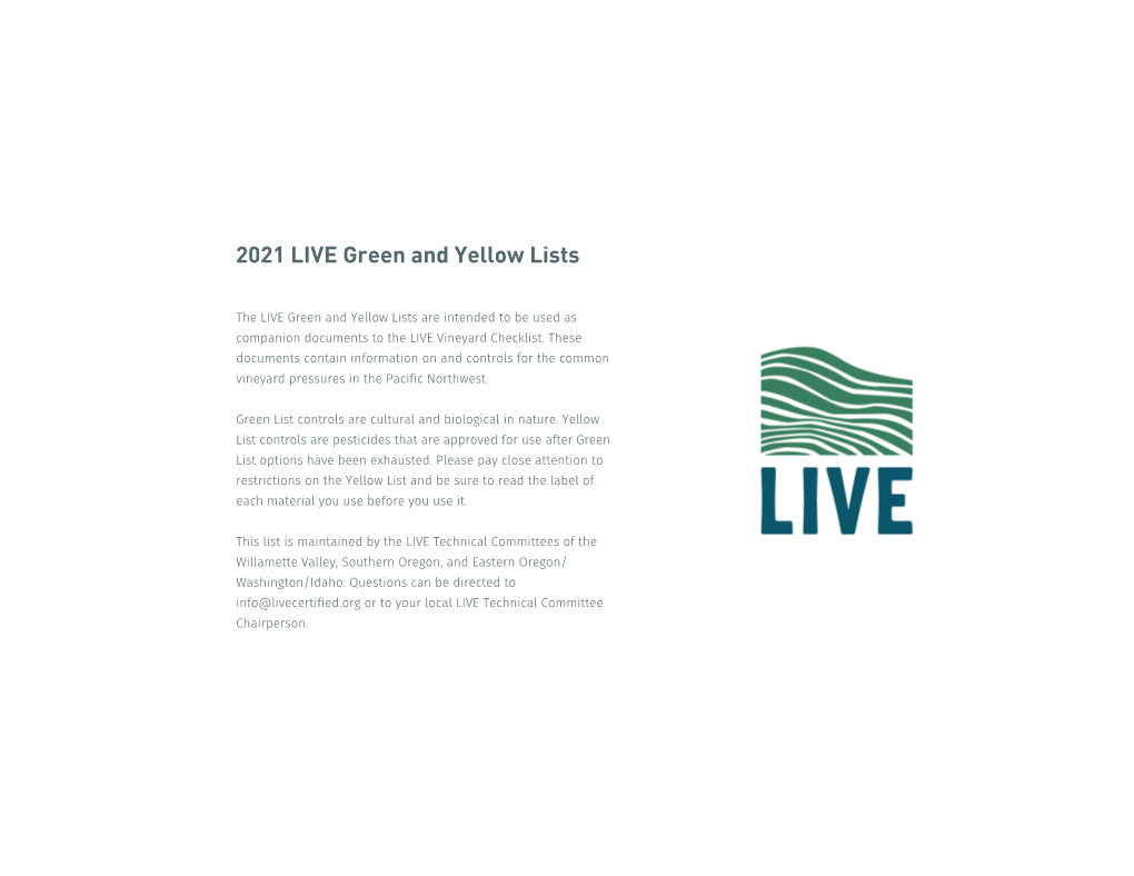 2021 LIVE Green and Yellow Lists