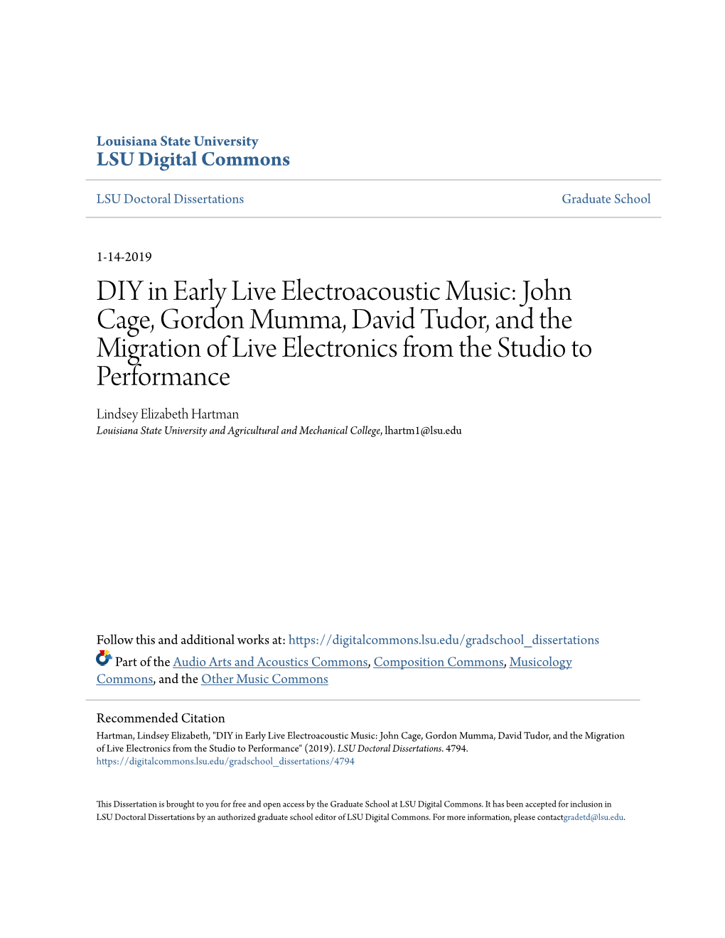 DIY in Early Live Electroacoustic Music: John Cage, Gordon Mumma