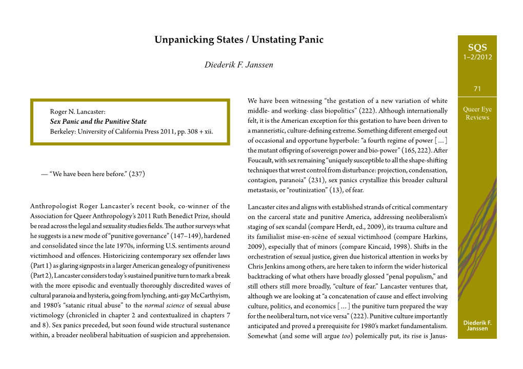 Unpanicking States / Unstating Panic SQS 1–2/2012 Diederik F