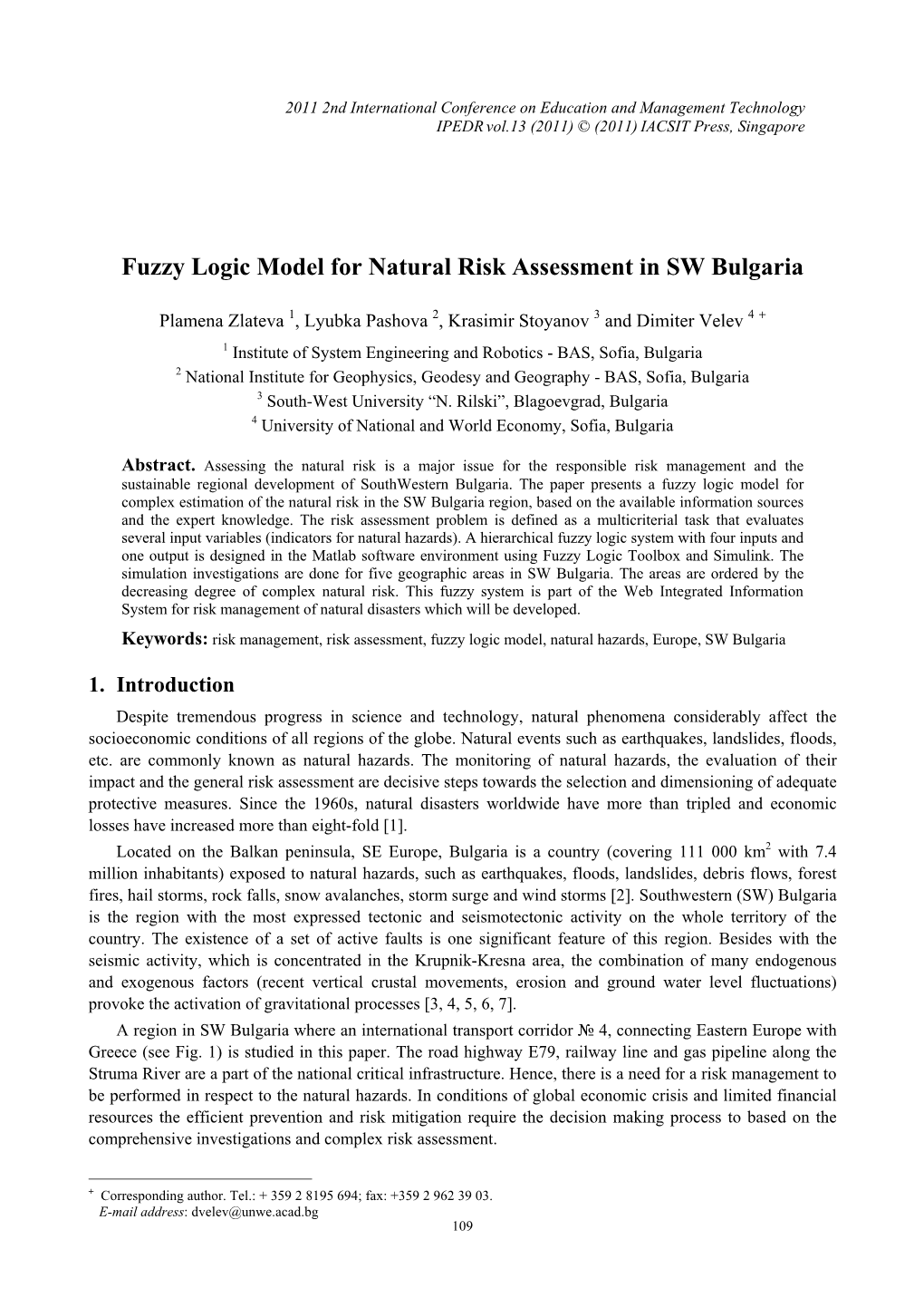 Fuzzy Logic Model for Natural Risk Assessment in SW Bulgaria