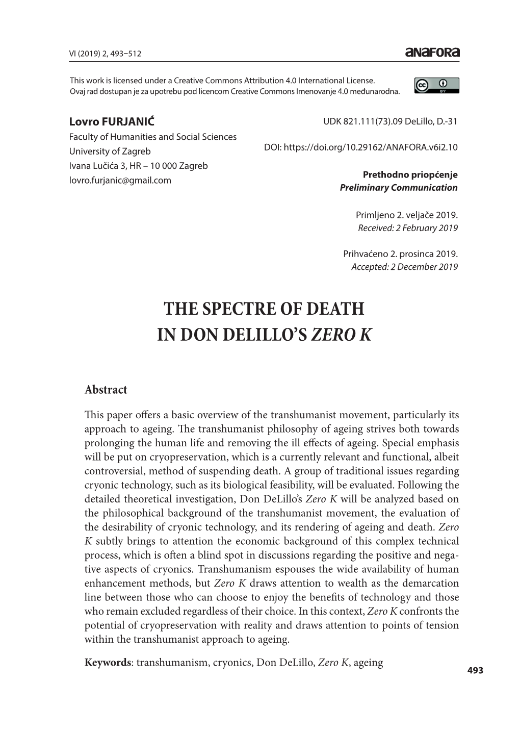 The Spectre of Death in Don Delillo's Zero K