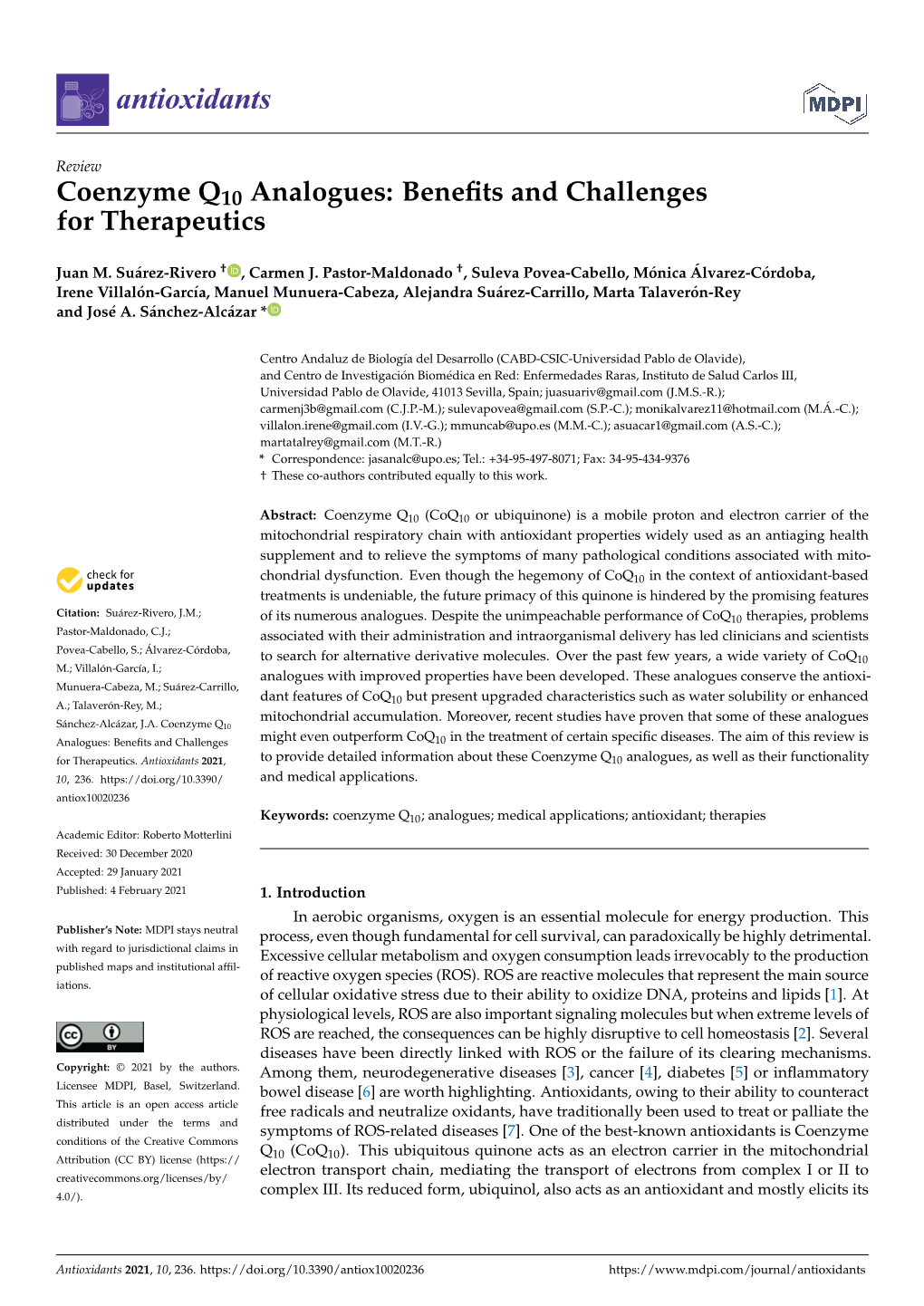 Coenzyme Q10 Analogues: Benefits and Challenges for Therapeutics