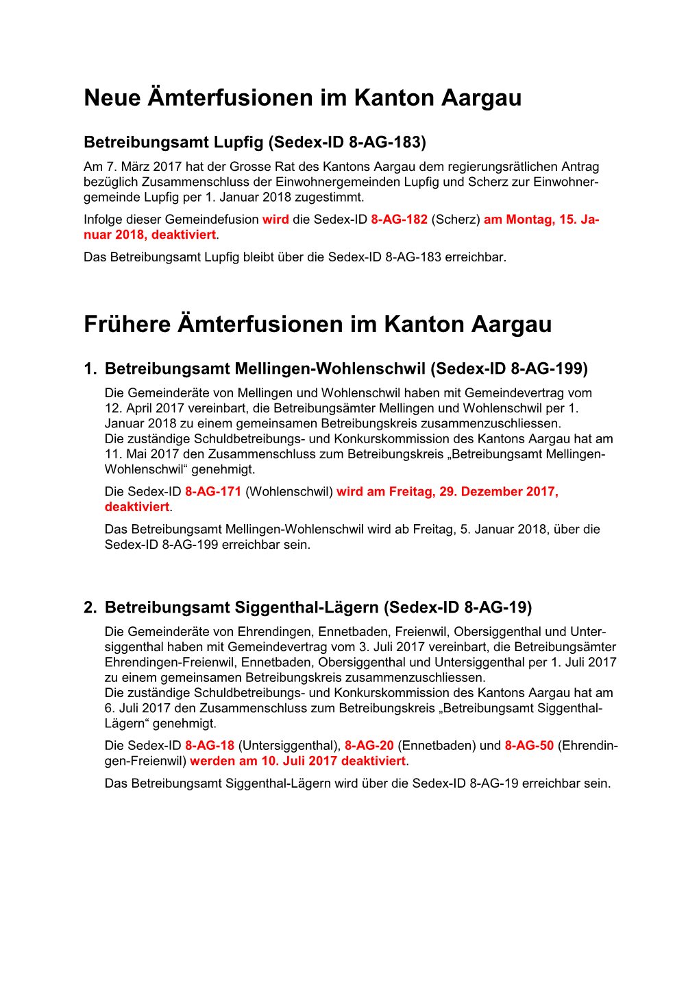 Neue Ämterfusionen Im Kanton Aargau Frühere Ämterfusionen Im