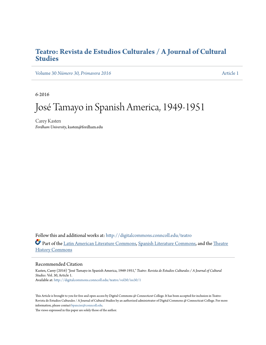 Josã© Tamayo in Spanish America, 1949-1951