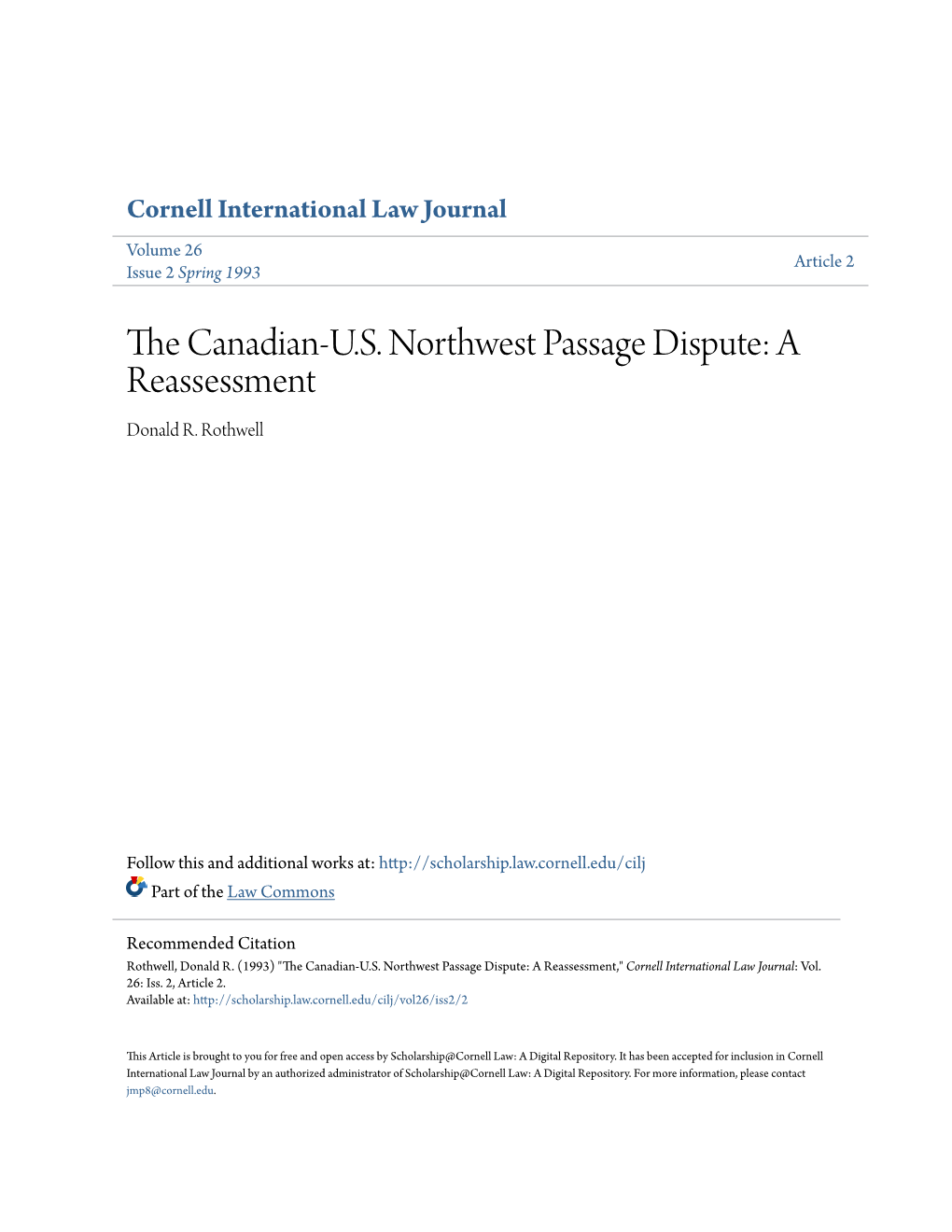 The Canadian-US Northwest Passage Dispute