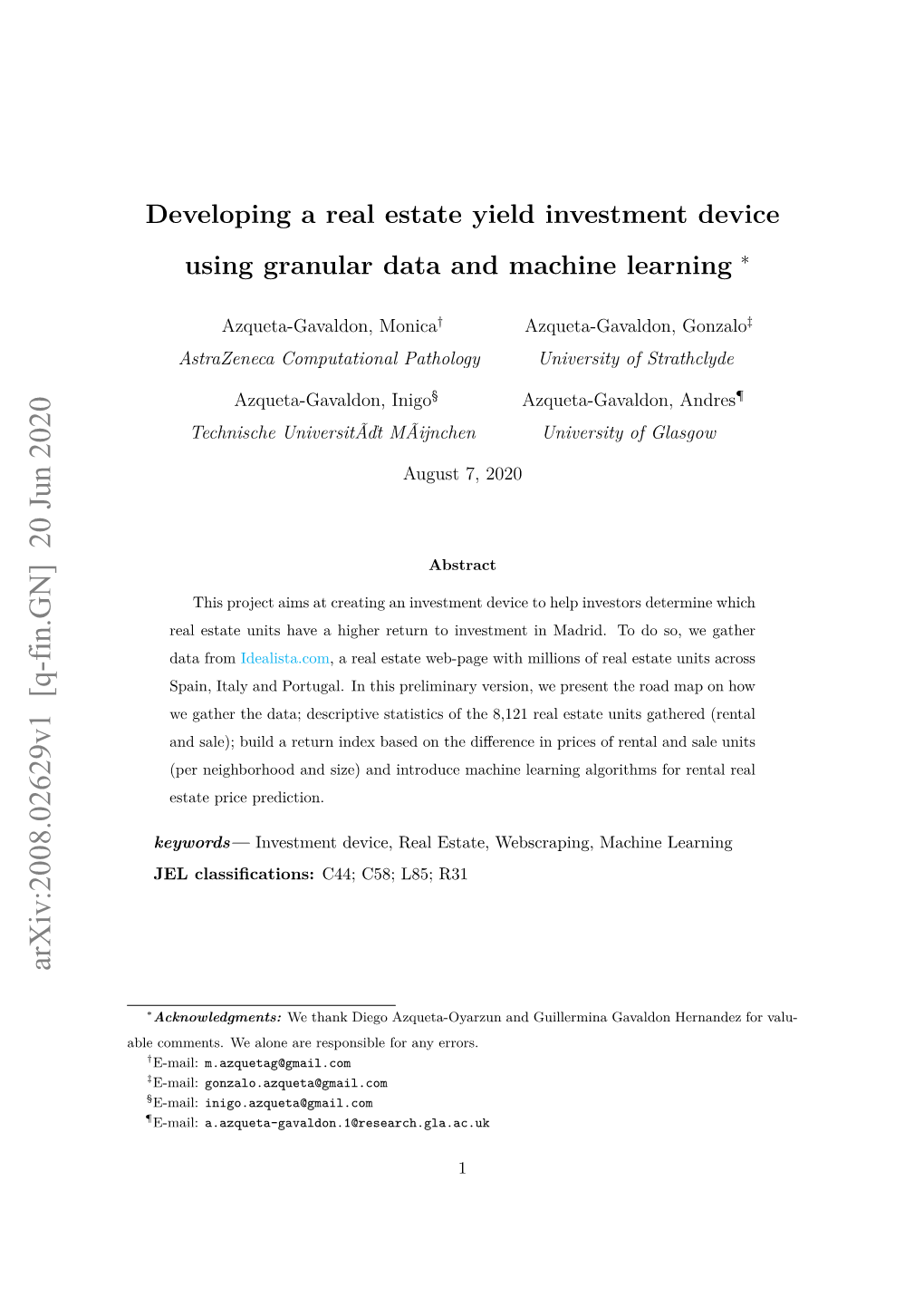 Developing a Real Estate Yield Investment Deviceusing Granular