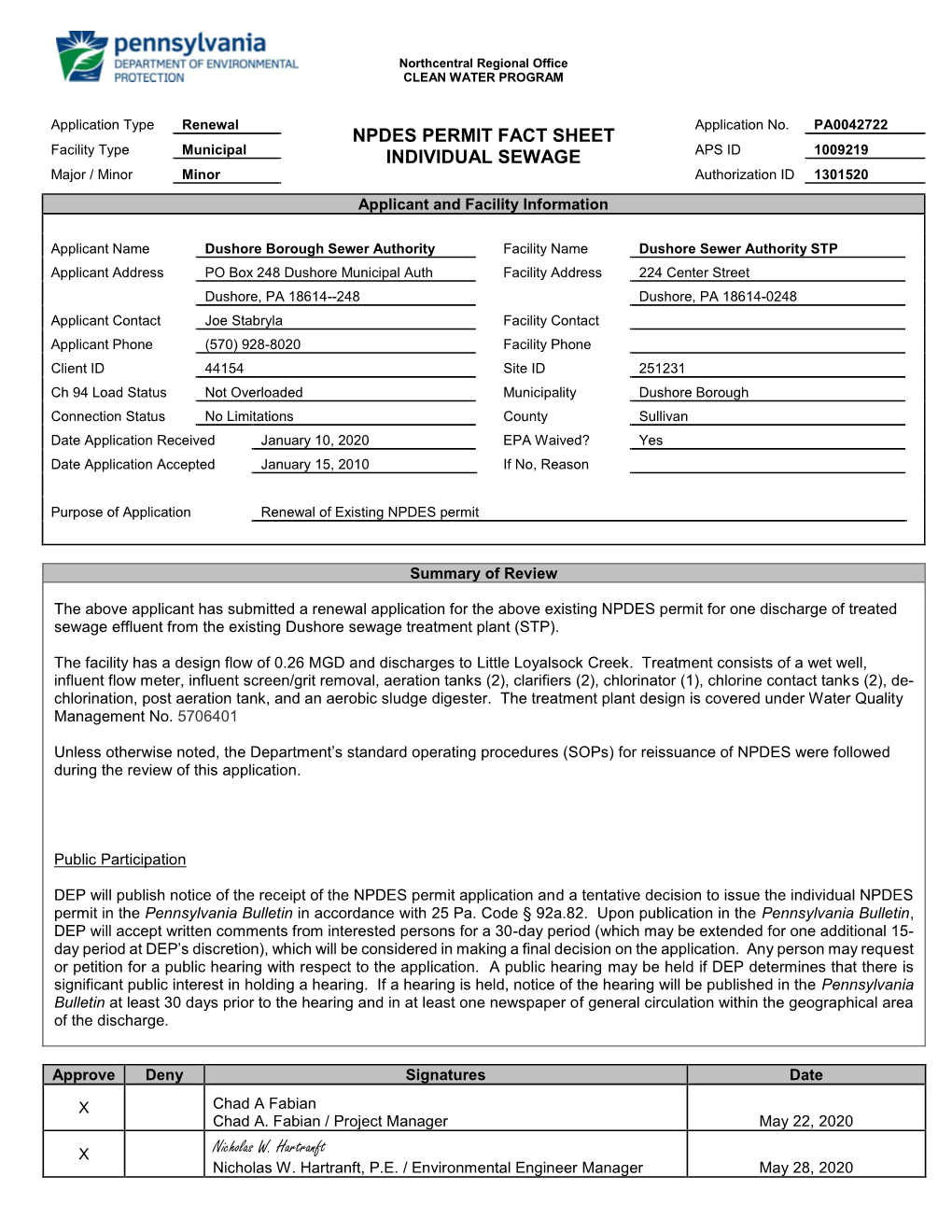 Nicholas W. Hartranft NPDES PERMIT FACT SHEET INDIVIDUAL SEWAGE