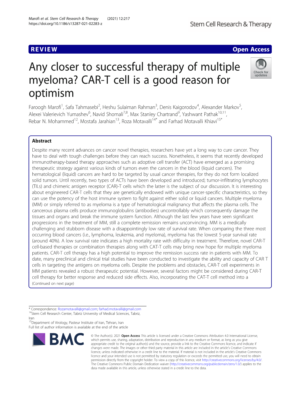 Any Closer to Successful Therapy of Multiple Myeloma? CAR-T Cell Is A