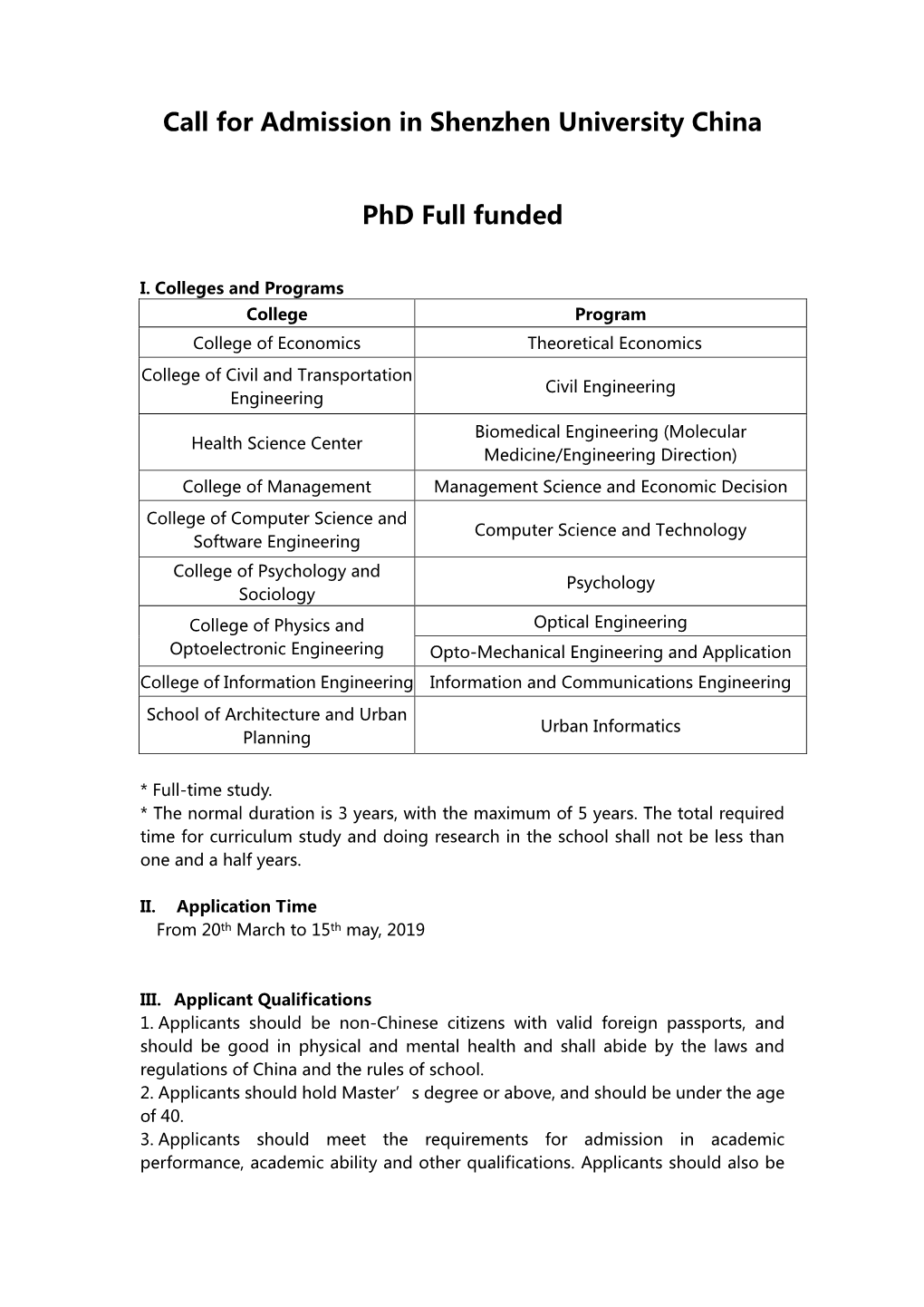 Call for Admission in Shenzhen University China Phd Full Funded