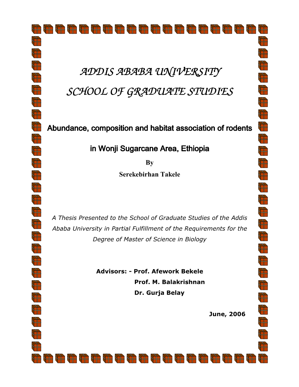 Addis Ababa University Addis Ababa University School of Graduate Studies School of Graduate Studies