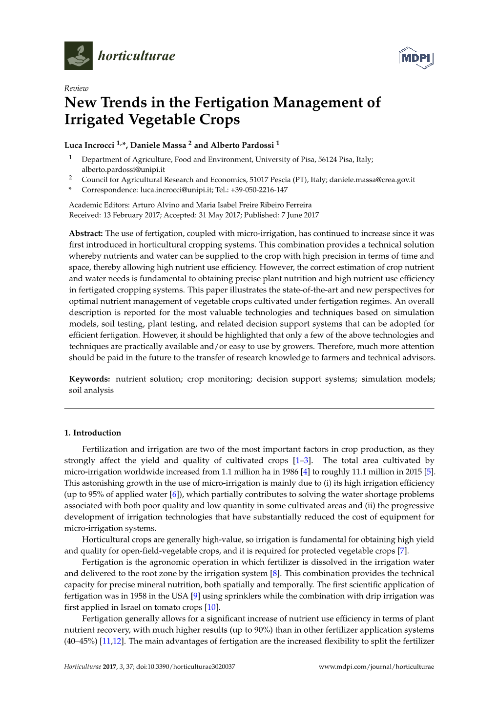 New Trends in the Fertigation Management of Irrigated Vegetable Crops