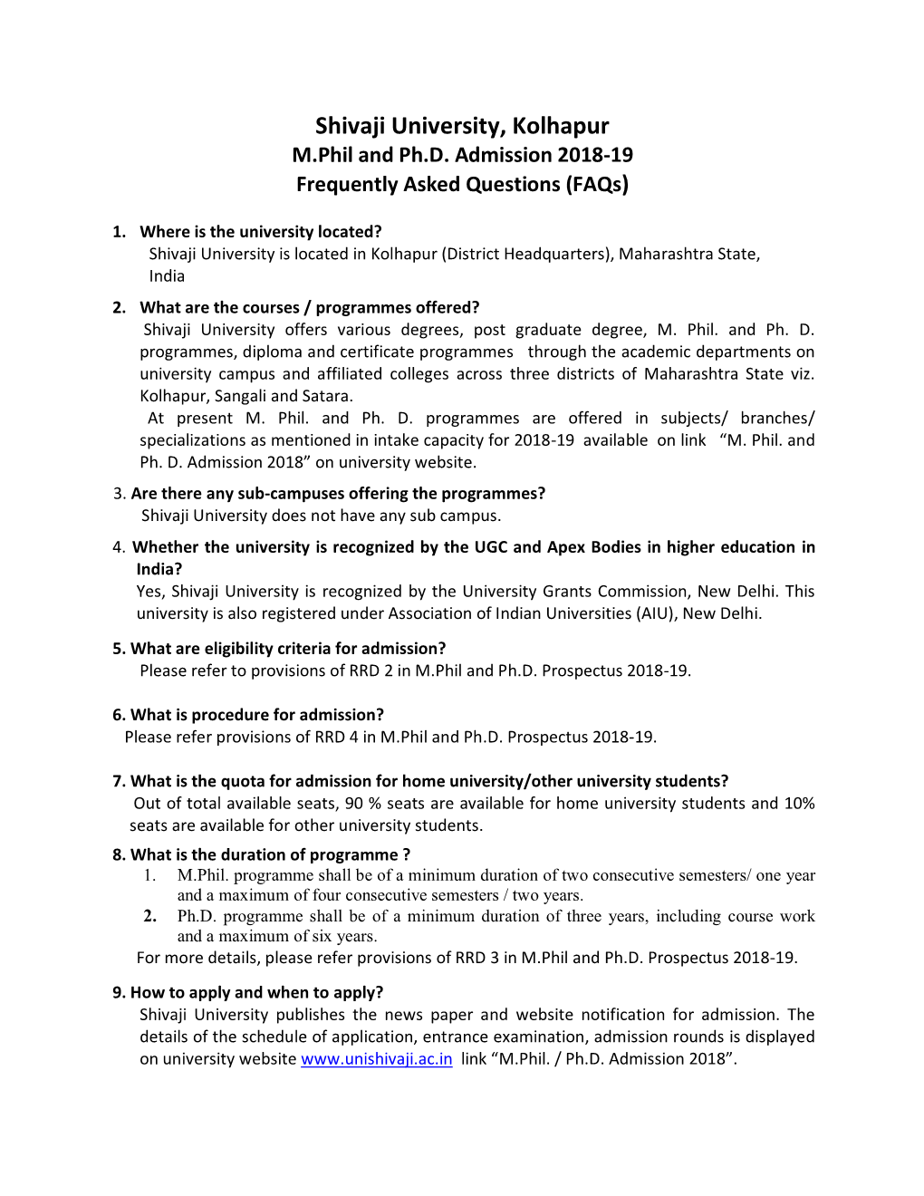 M.Phil and Ph.D. Admission 2018-19 Frequently Asked Questions (Faqs)