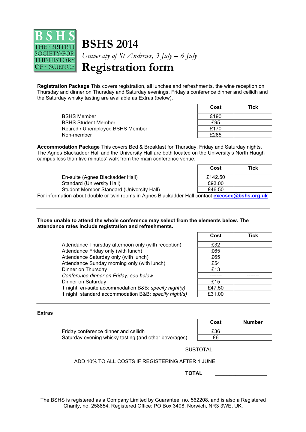 BSHS 2014 Registration Form
