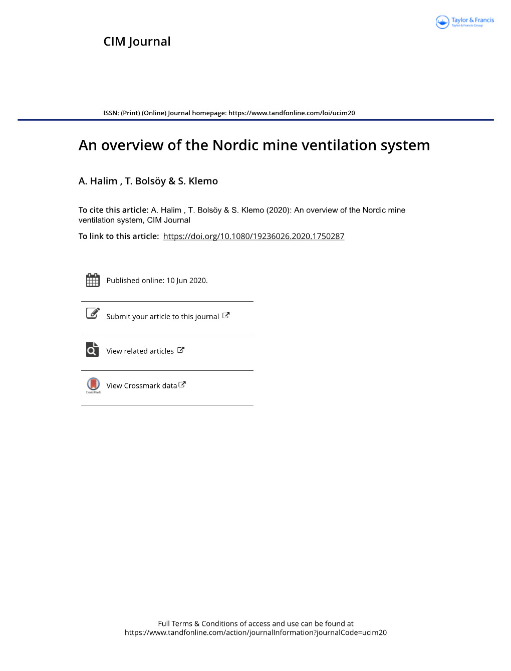 An Overview of the Nordic Mine Ventilation System