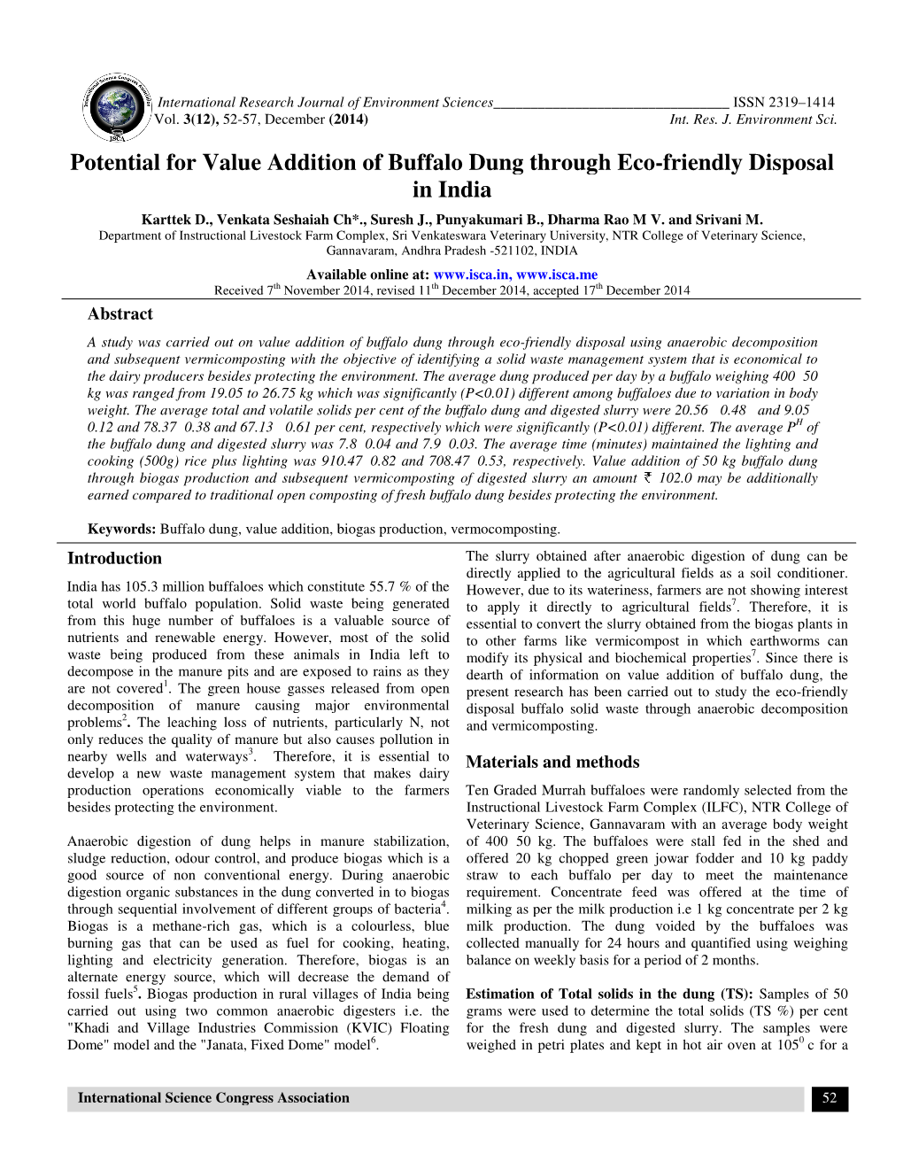 Potential for Value Addition of Buffalo Alue Addition of Buffalo Dung